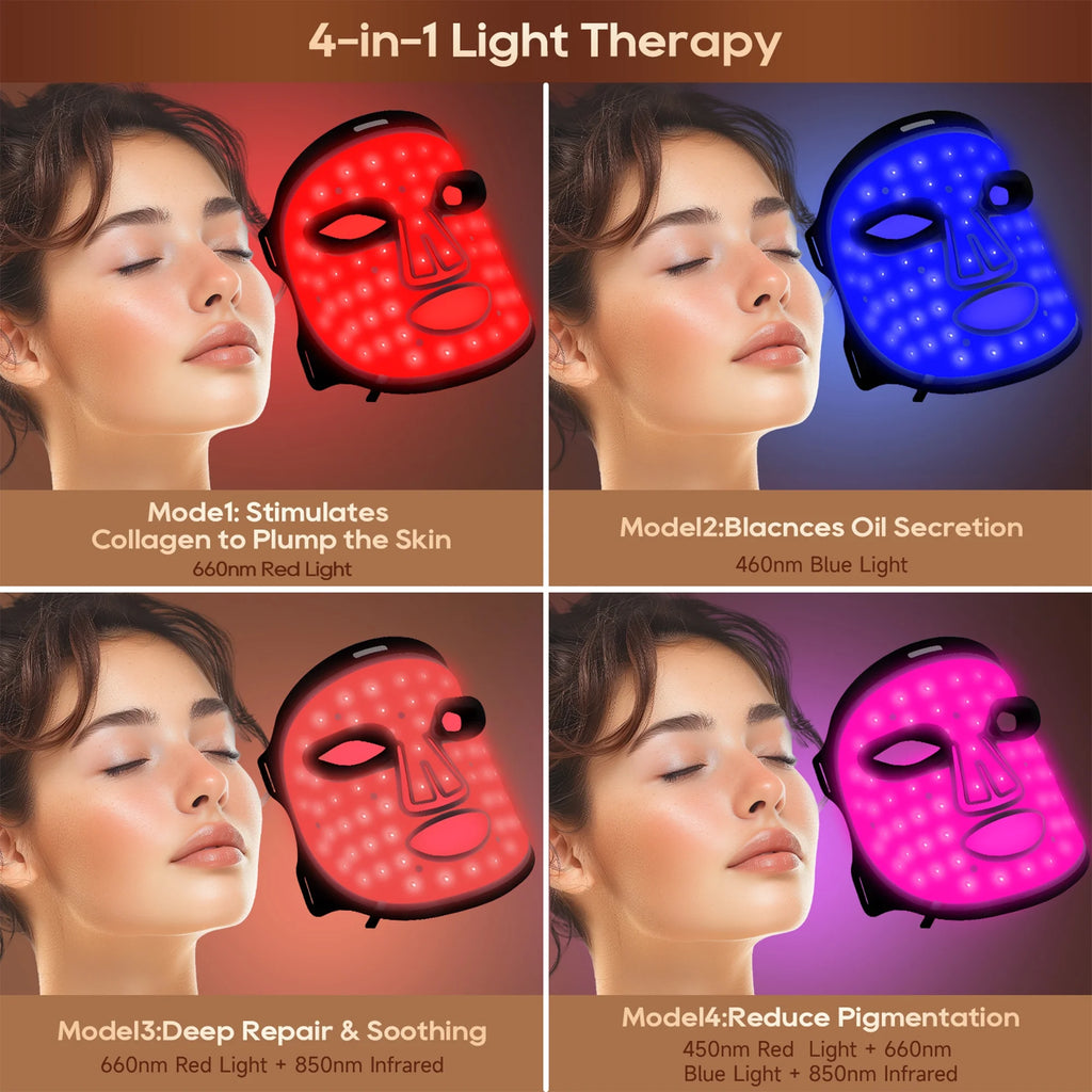 Red Light Therapy for Face, 4 Modes Led Face Mask Light Therapy with Remote, Portable Light Therapy Mask for Skin Care at Home, Travel (Black)